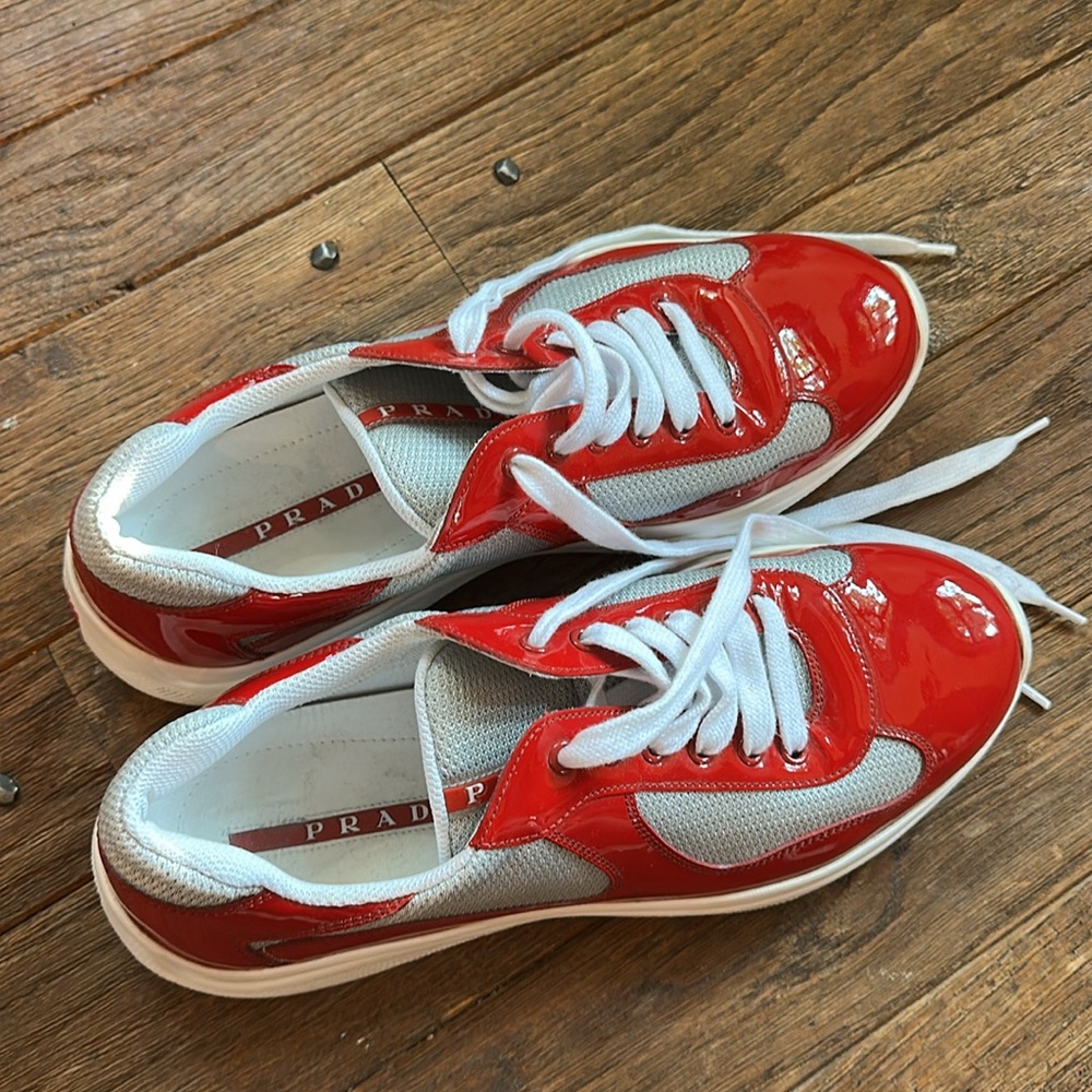 Prada Red and White Sneakers Athletic Design - Picture 3 of 4